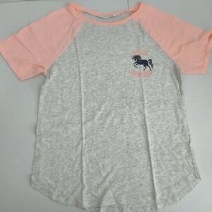 H&M Kids' Gray and Peach Unicorn Raglan Tee Size 14 Youth
